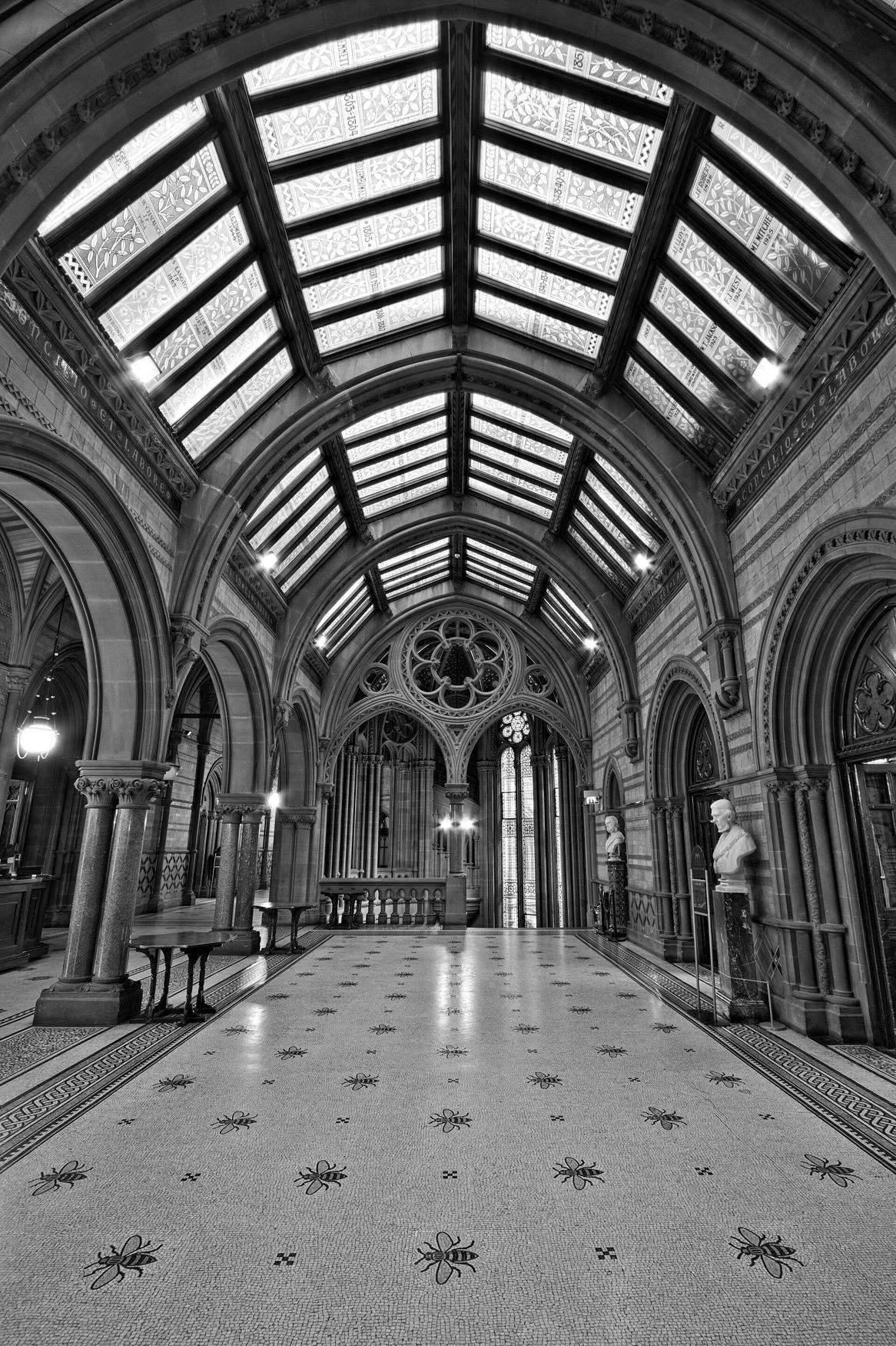 The vaulted foyer of Manchester Town Hall